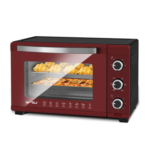 Rootz Mini Oven - Compact Cooker - Tabletop Oven - Electric Roaster - Baking Machine - Kitchen Appliance - Cooking Device - Black+Red - 51.8x32.5x37.8cm