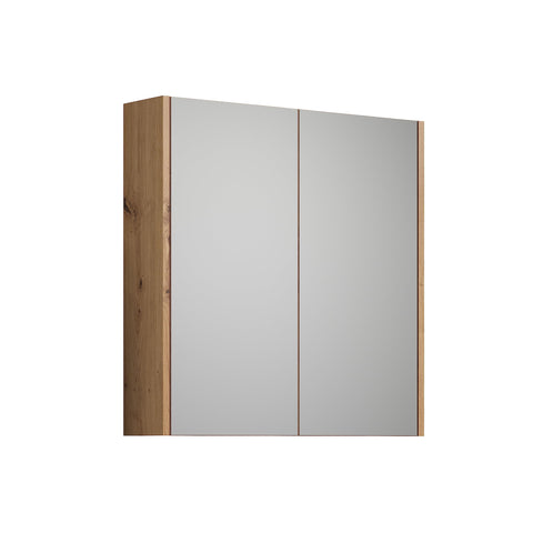 Rootz  Mirror Cabinet - Bathroom Storage - Reflective Unit - Scandi Style - Wall Mounted Organizer - White Matt with Artisan Oak - 69x70x15 cm