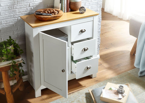 Rootz Sideboard with 3 Drawers - Modern Design High Sideboard with Door - Living Room Chest of Drawers - White Oak - 79x81x35 cm