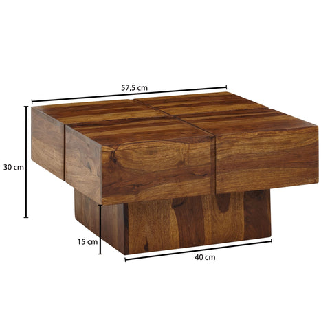 Rootz Coffee Table - Square Design Living Room Table - Small Modern Coffee Table - Solid Sheesham Wood - 57.5x57.5x30 cm
