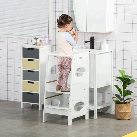 Rootz Kids Step Stool - Kids Learning Tower - Step Stool - Stool Standing - White - 40 x 50 x 90 cm