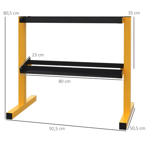 Rootz Dumbbell Rack For Dumbbells - Up To 270 Kg - Weight Storage Organiser - 2 Shelves - Steel Frame - Yellow - 92.5 x 50.5 x 80.5 cm