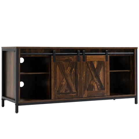 Rootz TV Bench - TV Cabinet With Sliding Doors - In Industrial Design - Chipboard - Brown + Black - 120 x 40 x 54cm