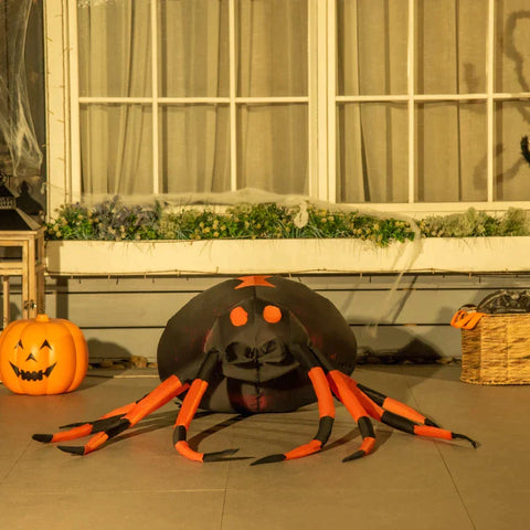 Rootz Halloween Decoration - Large Spider with Blower - Red LED Light - Inflatable - Black + Orange - 160 x 150 x 43 cm