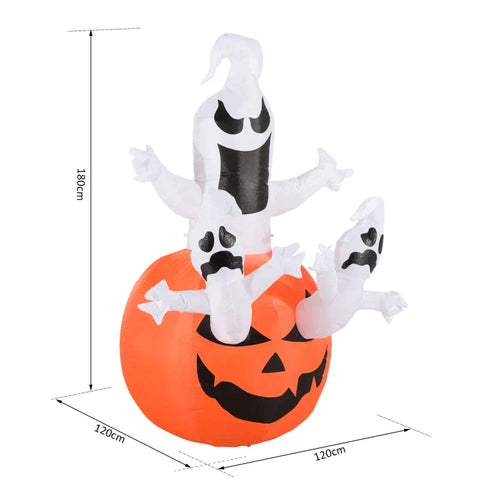 Rootz Inflatable Pumpkin Ghost - Halloween Ghost - Halloween Decoration - With LED Lighting - 120x120x180cm