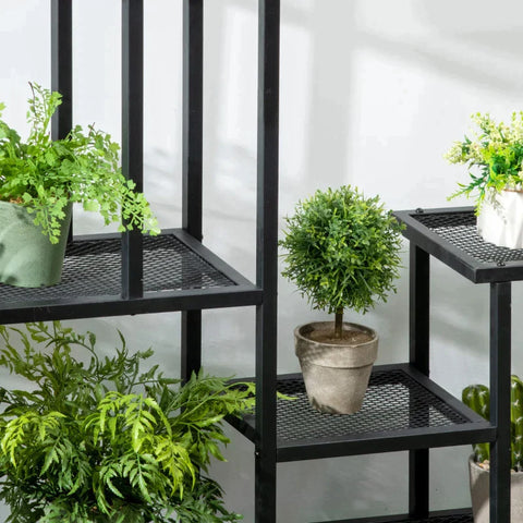 Rootz Flower Stand - 4 Shelf Plant Rack - Weather Resistant - Plant Stand - Black - 91cm x 25cm x 83cm