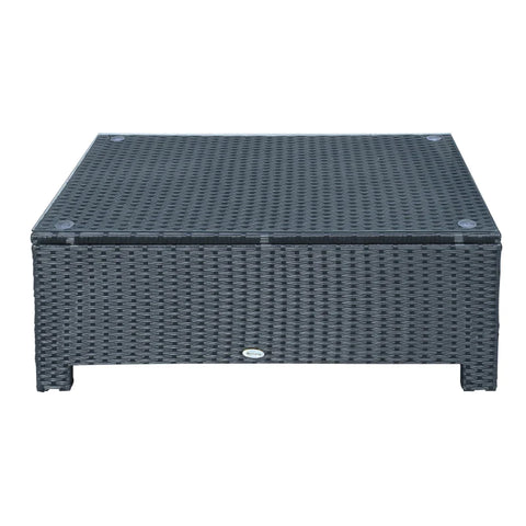 Rootz Garden Side Table - PE Rattan Garden Coffee Table -  With Glass Table Top - Black - 85cm x 50cm x 39cm