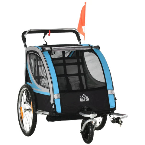 Rootz Child Trailer - Stroller - 5-point Safety Belt - Universal Coupling - Steel - Blue - 142 x 75 x 101 cm