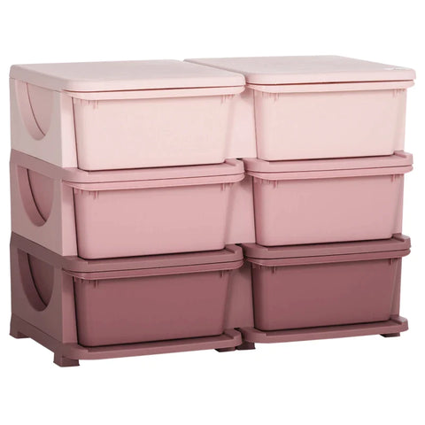 Rootz Kids Storage Box - Children's Room - Round Polishing Edge - 6 Large Drawers - Living Rooms - Toys+clothes -  Pink - 275L x 37W x 56.5H cm