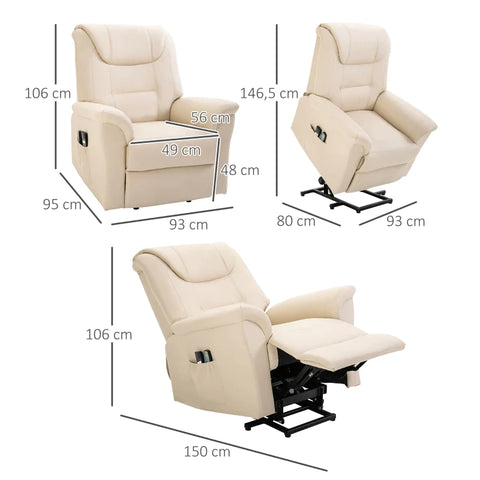 Rootz Massage Chair - Stand-up Aid - 8 Vibration Heads - 2 Cable Remote Controls - 2 Side Pockets -  Faux Leather - Cream - 93L x 95W x 106H cm