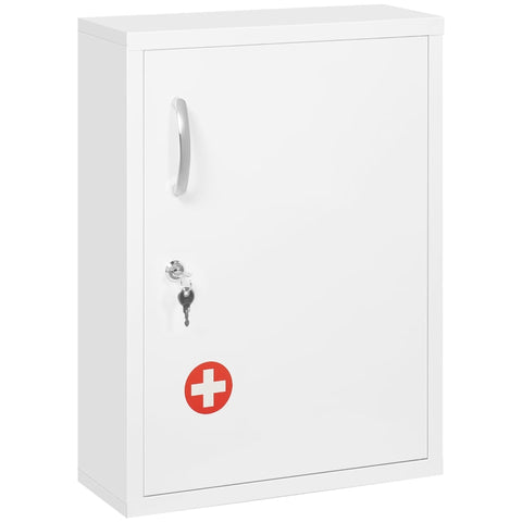 Rootz Medicine Cabinet - 3 Compartments - Lockable - With Prescription Compartment - Sturdy Steel Housing - White - 40 x 15 x 53.5 cm
