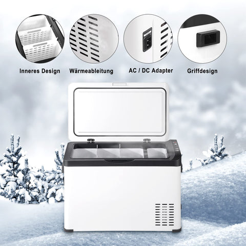 Rootz Electric Cooler - Portable Fridge - Travel Freezer - Compact Refrigerator - Mobile Chill Box - Car Cold Storage - White+black - 32x40x61cm