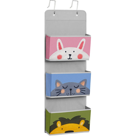 Rootz Storage Bag - Hanging Organizer - 3 Compartments - 2 Hooks - Animal Motif - Door Organizer - Children's Room - 33 x 11.5 x 90 cm