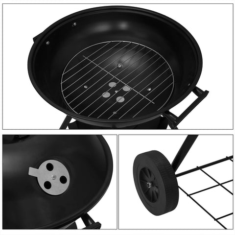 Rootz Holzkohlegrill - Charcoal BBQ - Kugelgrill - Standgrill - Outdoor Cooker - Barbecue Grill - Portable Grill - Black - 44x73CM