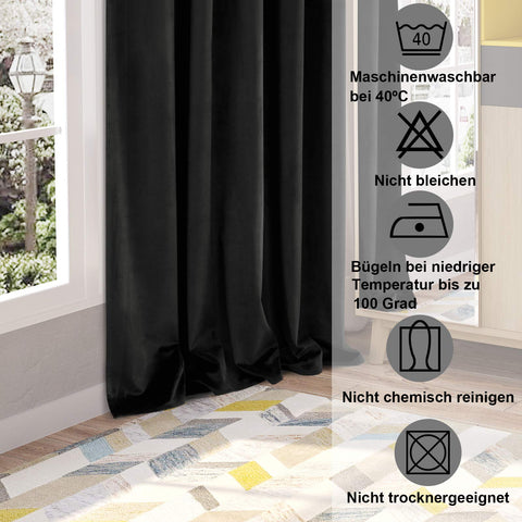 Rootz Blackout Velvet Curtain - Drapery - Window Covering - Room Darkener - Privacy Shade - Thermal Insulator - Black - 140x245 cm