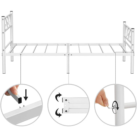 Rootz Single Bed Frame - Metal Bed Frames - White - Fits a mattress of 90 x 190 cm