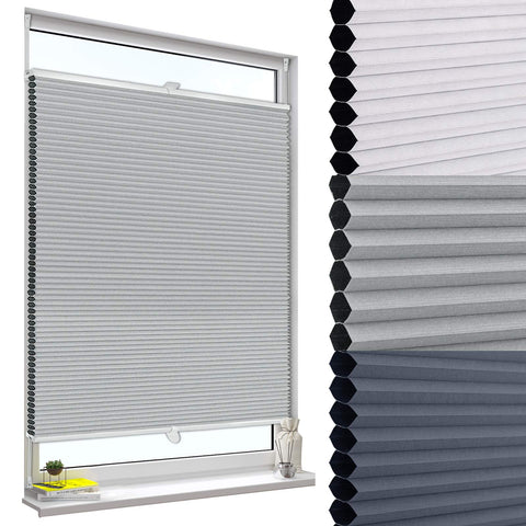 Rootz Pleated Blind - Window Shade - Door Shade - Light Filter - Room Darkening Blind - Privacy Screen - Gray-White - 53.1x3.3x1.6 inches