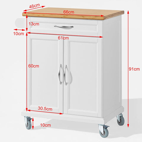 Rootz Kitchen Cabinet - Kitchen Storage Trolley - Cart with Bamboo Worktop - Cupboard and 1 Drawer
