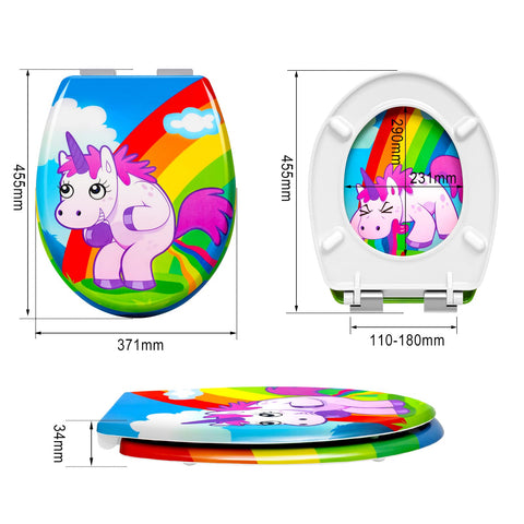 Rootz Toilet Lid - Lavatory Cover - Restroom Topper - Bathroom Closer - Commode Seal - Unicorn Design - 20.0 x 16.1 x 2.8 inches