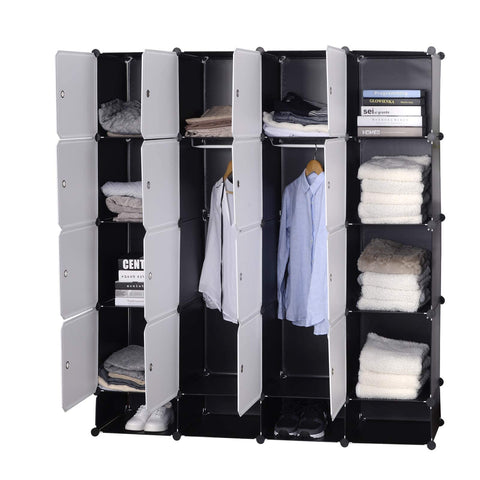 Rootz Kleiderschrank - Wardrobe - Closet - Storage System - Clothes Organizer - Garment Rack - Dresser - Black Body+White Door