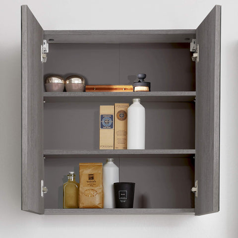Rootz Bathroom Mirror Cabinet - Vanity Storage - Reflective Unit - Wall Organizer - Bathroom Fixture - Storage Solution - Smoky Silver - 60 x 67 x 18 cm