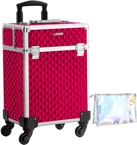 Rootz Beauty Case - Trolley - Make-Up Storage - Travel Storage - Makeup Artist - Pink - MDF - 34 x 24 x 45 cm