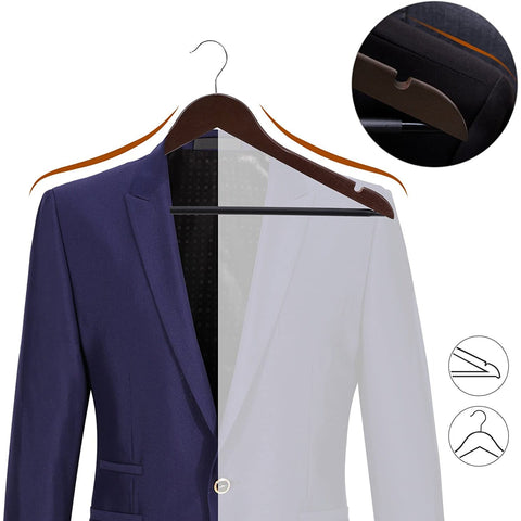 Rootz Maple Wooden Clothes Hangers - 20 Pieces - Skirt notches - Trouser bridge - Rotatable - Clothes - Suit - Jacket - Pants - Black