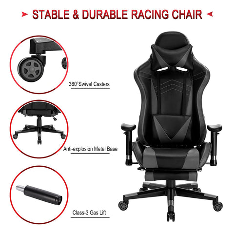 Rootz Gaming Chair - Racing Seat - Bürostuhl - Computer Throne - PC Stool - Executive Swivel - Drehstuhl - Gray - 33.1 x 25.6 x 12.6 inches