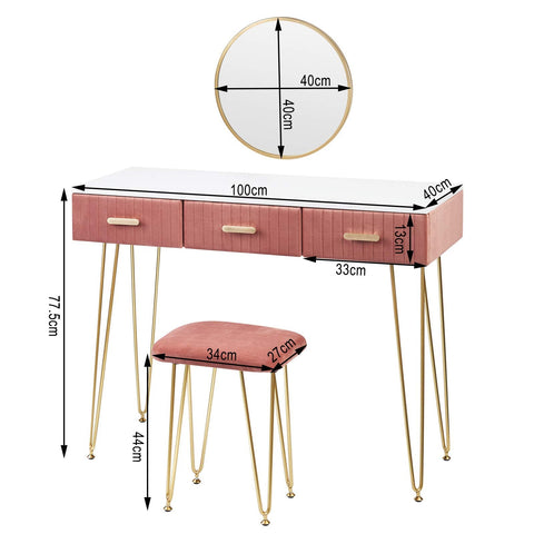 Rootz Dressing Table - Vanity Desk - Makeup Stand - Cosmetic Station - Beauty Counter - Prep Desk - Glamour Console - Pink - 100x40cm