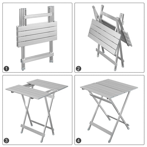 Rootz Folding Table - Collapsible Desk - Portable Stand - Campsite Counter - Outdoor Surface - Compact Worktop - Utility Board - Silver - 50.5x47x59.5 cm