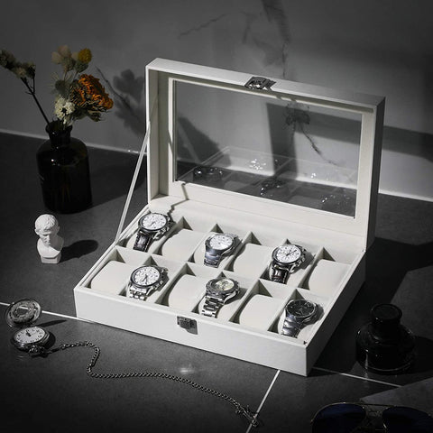 Rootz Watchbox - Watchbox - Organizer - 12 Watches - White - MDF - Velvet - Leatherette