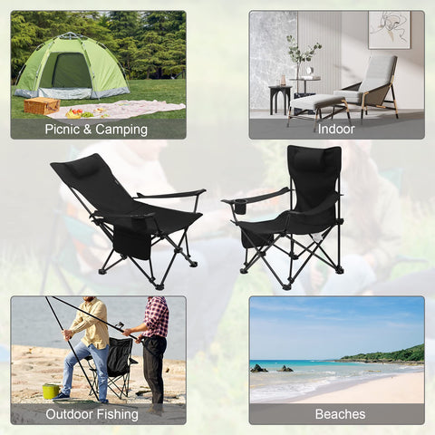 Rootz Camping Chair - Foldable Seat - Outdoor Lounger - Fishing Stool - Portable Recliner - Beach Chair - Travel Seat - Black - 58.5x88.5x83 cm