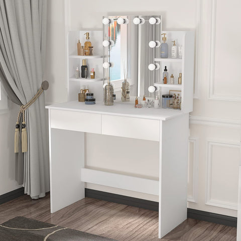 Rootz Vanity Table - Dressing Desk - Makeup Station - Beauty Counter - Cosmetic Stand - Glamour Desk - White - 41.1x20.3x6.1inches