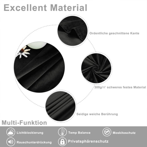Rootz Blackout Velvet Curtains - Drapes - Window Coverings - Thermal Panels - Room Darkeners - Shades - Black - 140x270 cm