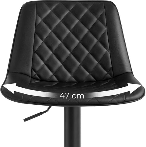 Rootz Bar Stools - Set Of 2 - Kitchen Chairs - Height Adjustable - Backrest - Padded - Black - Faux Leather - 47 x 51 x (88.5-108.5) cm