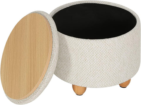 Rootz Hocker - Multifunctional Ottoman - Footstool with Storage - Seating Cube - Padded Stool - Furniture Storage Box - Cream White - Ø39x33 cm