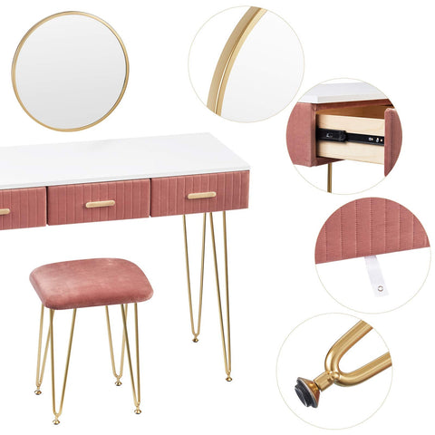 Rootz Dressing Table - Vanity Desk - Makeup Stand - Cosmetic Station - Beauty Counter - Prep Desk - Glamour Console - Pink - 100x40cm