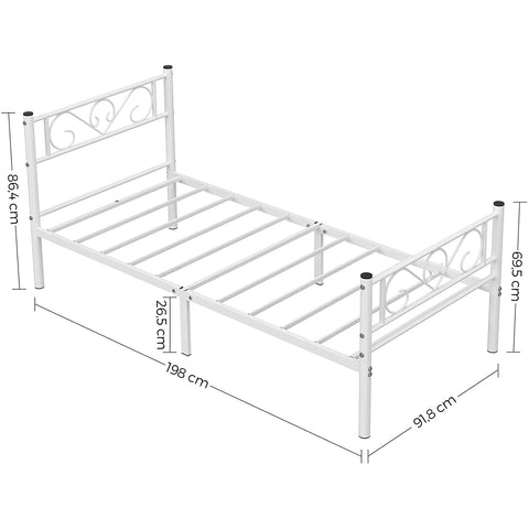 Rootz Single Bed Frame - Metal Bed Frames - White - Fits a mattress of 90 x 190 cm