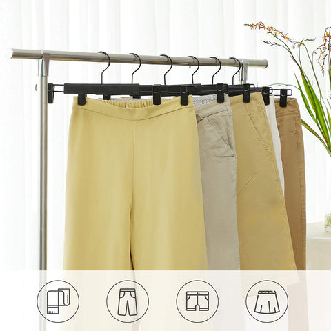 Rootz Trouser Hangers - Set Of 12 - Clips - Plastic - Space Saving - Swivel Hook - Black - 35.5 x 1 x 15 cm