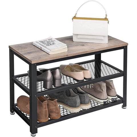 Rootz Shoe bench - Shoe rack - Shoe cabinet - Industrial - wood look, gray-black - 73 x 30 x 45