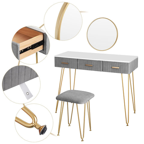 Rootz Dressing Table - Vanity Desk - Makeup Station - Cosmetic Organizer - Beauty Spot - Prep Area - Glamour Desk - Gray - 100x40x77.5 cm