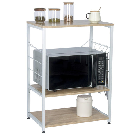 Rootz Kitchen Organizer - Storage Rack - Microwave Holder - Baker's Shelf - Metalregal - Display Stand - Storage Unit - Light Oak - 60x40x82 cm