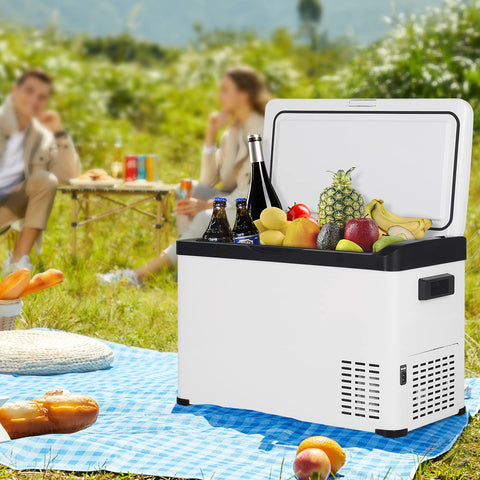 Rootz Electric Cooler - Portable Fridge - Travel Freezer - Compact Refrigerator - Mobile Chill Box - Car Cold Storage - White+black - 32x40x61cm