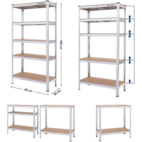 Rootz Warehouse rack - Shelf cabinets - Workbench - Storage rack - For Garage, Basement or Barn - Shelving For Tool Storage - 180 x 90 x 40 cm - Max. Carrying capacity: 875 KG