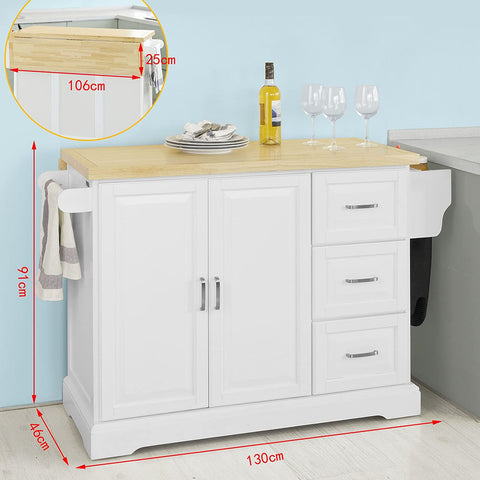 Rootz Extendable Kitchen Island Kitchen - Cabinet Sideboard Kitchen - Storage Trolley with Rubber Wood Worktop