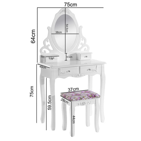 Rootz Dressing Table - Vanity Desk - Makeup Station - Cosmetic Organizer - Beauty Counter - Prep Stand - White Mb6024cm - 75x139x40cm