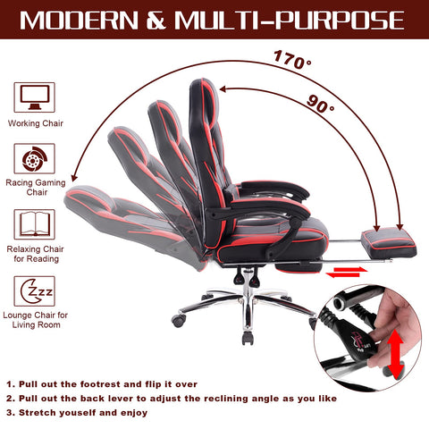 Rootz Gaming Chair - Ergonomic Office Desk Chair - Comfortable Computer Seat - High-Performance Workstation Chair - Stylish Red - Adjustable Height