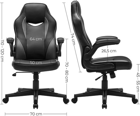 Rootz Office chair - Swivel chair - Ergonomic - Adjustable in height - Artificial leather - Plastic - Black 0 75 x 64 x (110-120) cm