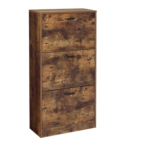 Rootz Shoe Cabinet - Organizer - 3 Hinged Doors - Brown - Processed Wood - 60 x 24 x 120 cm