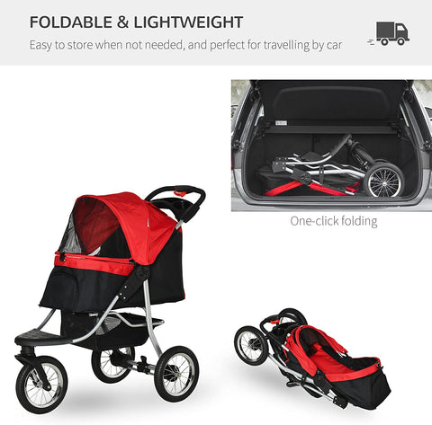 Rootz Pet Buggy - Dog Buggy - Cat Buggy - Pet Stroller - Foldable Dog Cat Buggy - Red/Black - 109.5 x 54.5 x 106.5 cm